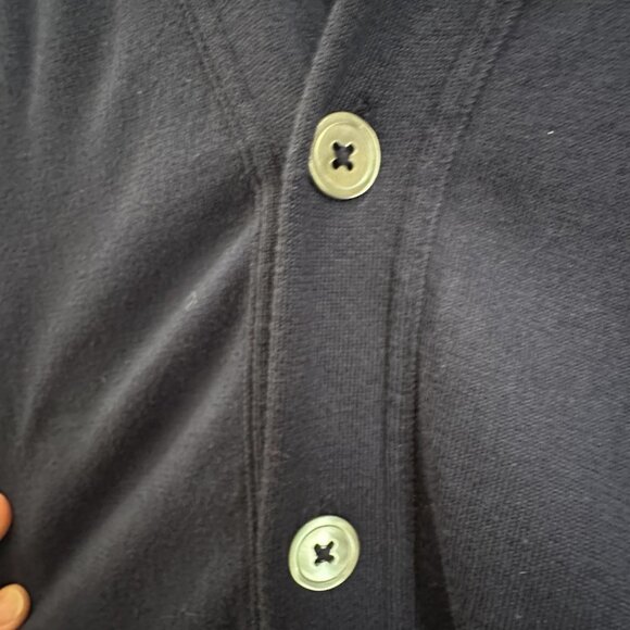 Ralph Lauren Rugby navy cotton cardigan double white stripe on sleeve Sz L - Picture 5 of 8